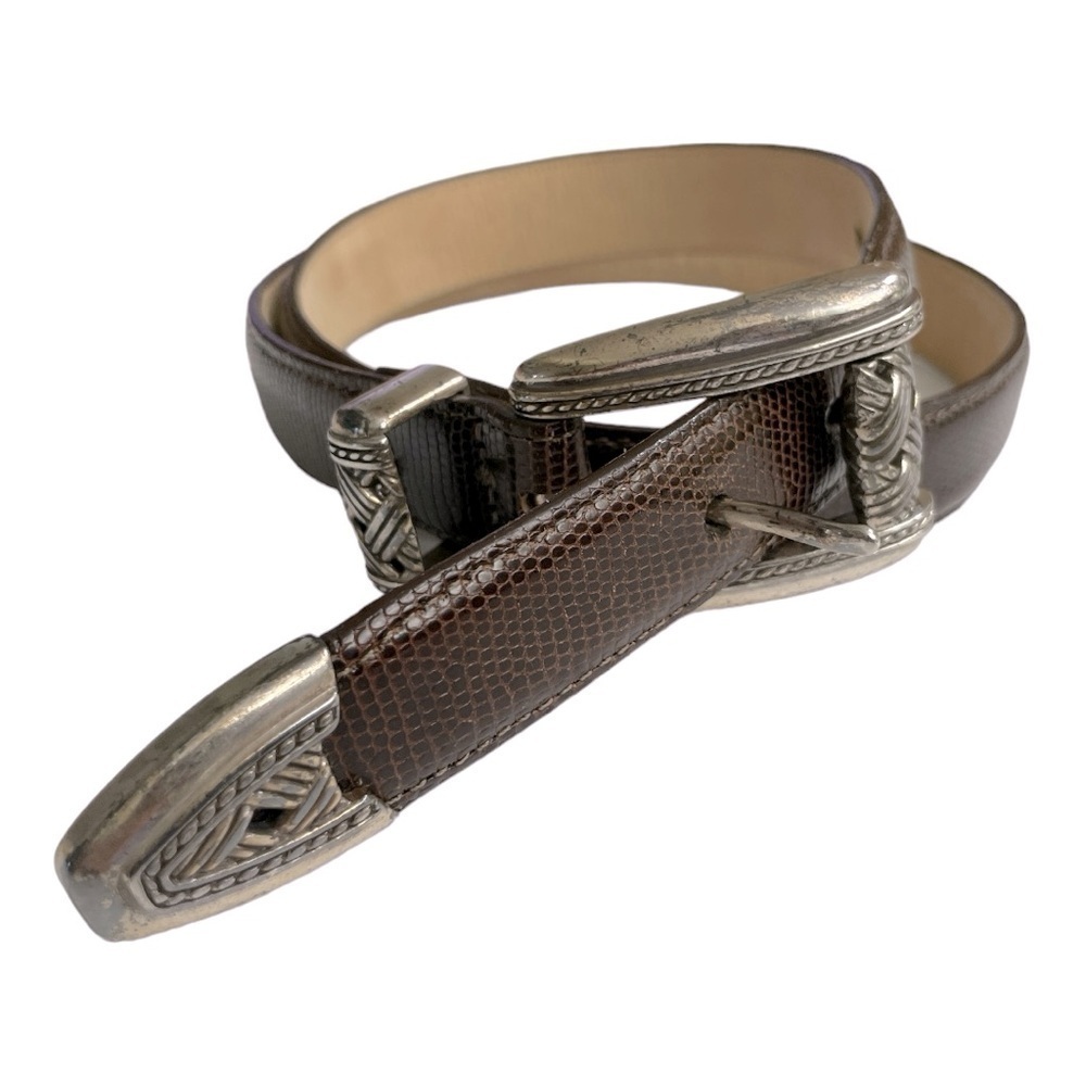 Brighton Brown Texture
Leather Silver Tone Basket
Weave Buckle Women's Belt
Sz M